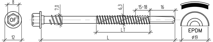 Саморез для сэндвич-панелей SD-Z 7,0 – 10 / 6,3 – 14 х L